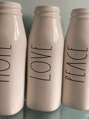 Rae Dunn Cream Ceramic Bottle Vase with Black Logo
